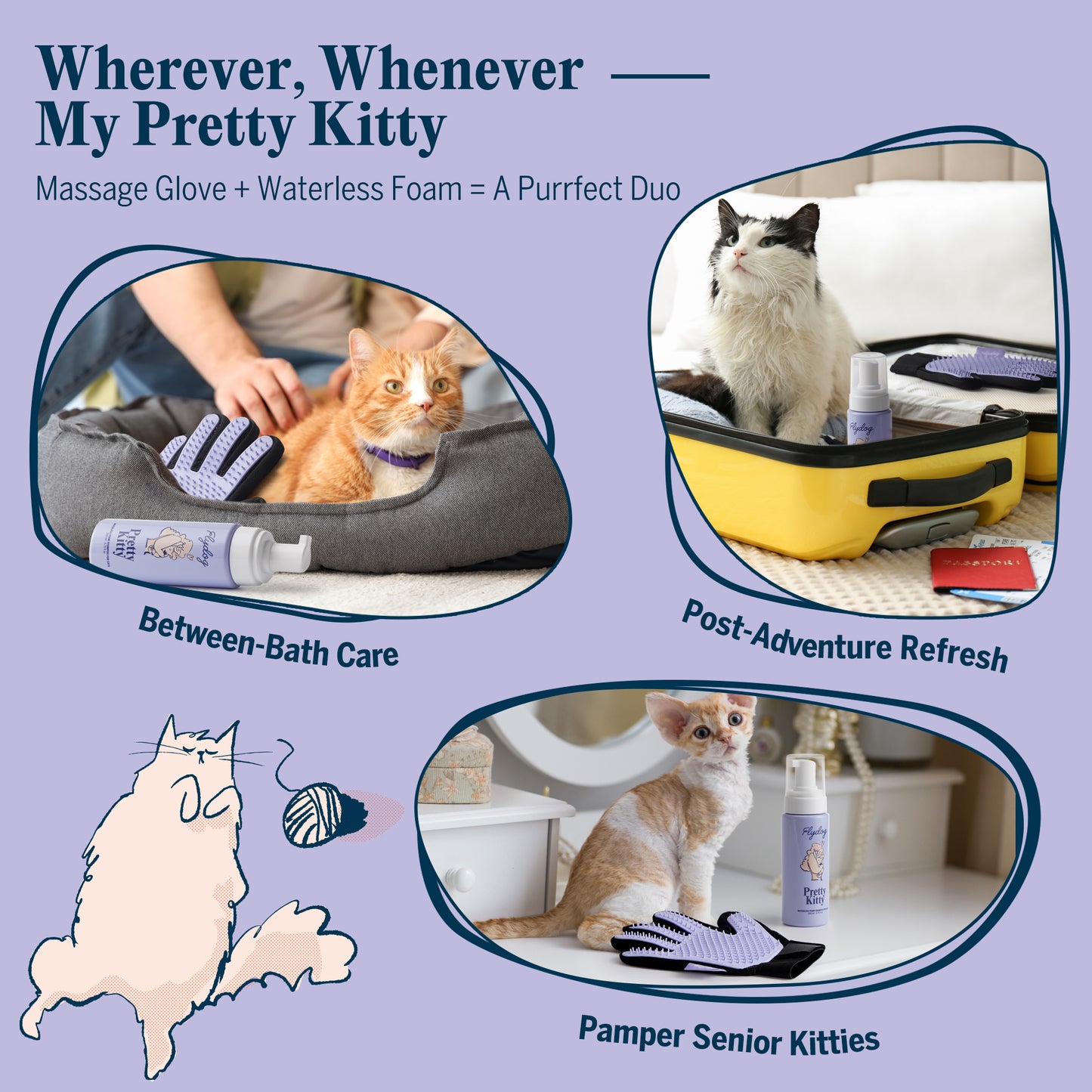 Pretty Kitty-Waterless Cat Dry Shampoo with Grooming Glove